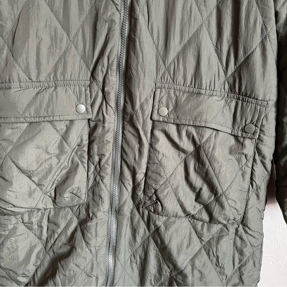 Love Tree Olive Green Longline Quilted Reversible Sherpa Teddy Winter Coat - Picture 3 of 6
